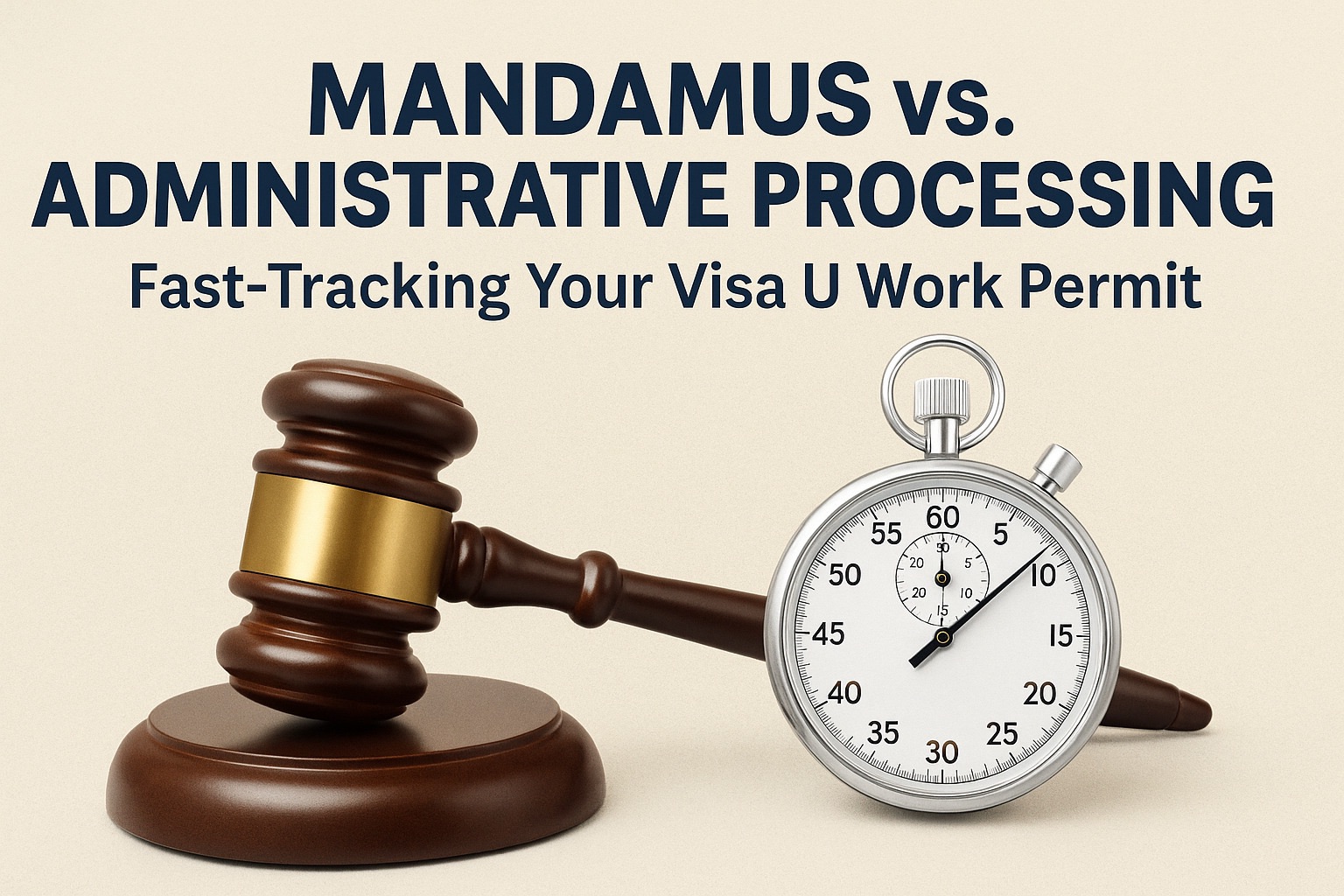Mandamus vs. Administrative Processing — 60-Day Deadline Bar chart comparing a 24-month USCIS administrative processing wait to a 60-day Mandamus deadline for a U-Visa work permit
